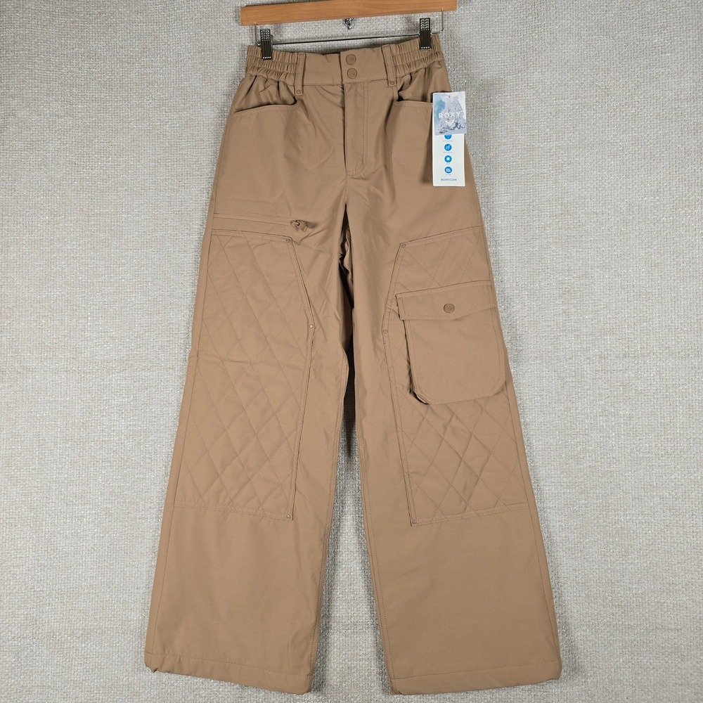 Roxy Piper Parachute Pants Tan Brown Fleece Lined Cargo Wide Leg XS 134004308